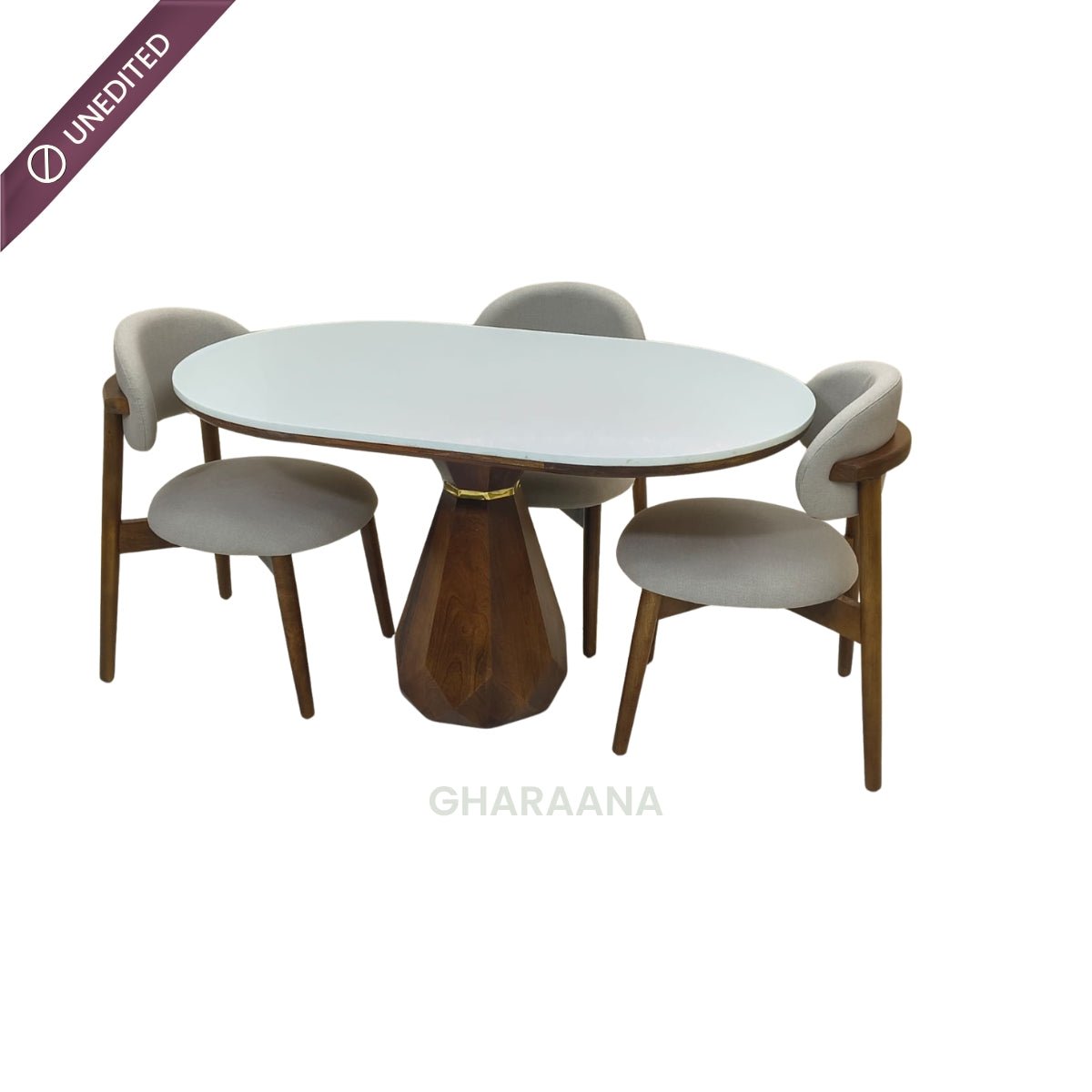 Barlow Marble-Top Wooden Dining Table Set - Dining Set - Gharaana