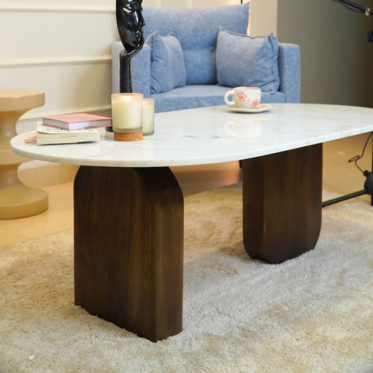 Ohana Natural Marble Minimalist Centre Table - Centre Tables - Gharaana