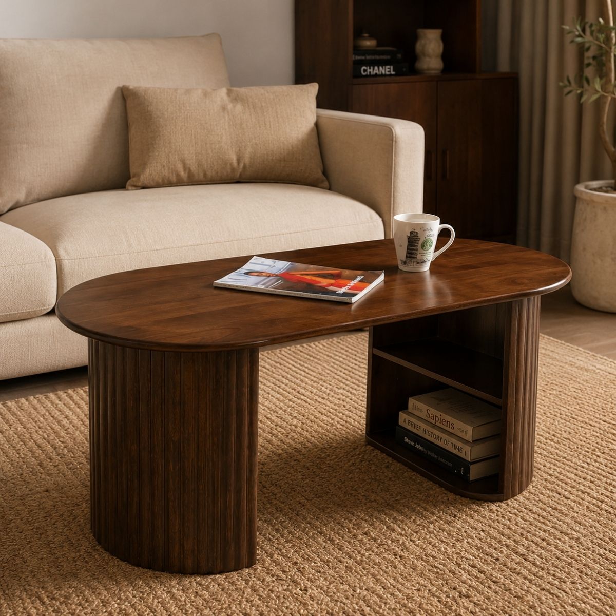 Sloan Fluted Leg Wooden Centre Table - Centre Tables - Gharaana