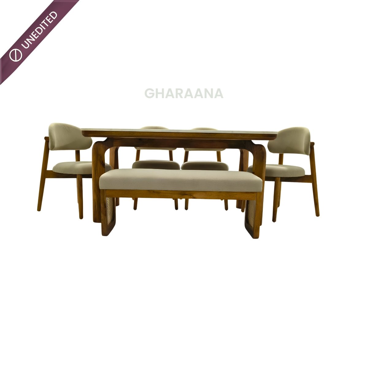 Vuta Marble-Top Wooden Dining Table Set - Dining Set - Gharaana
