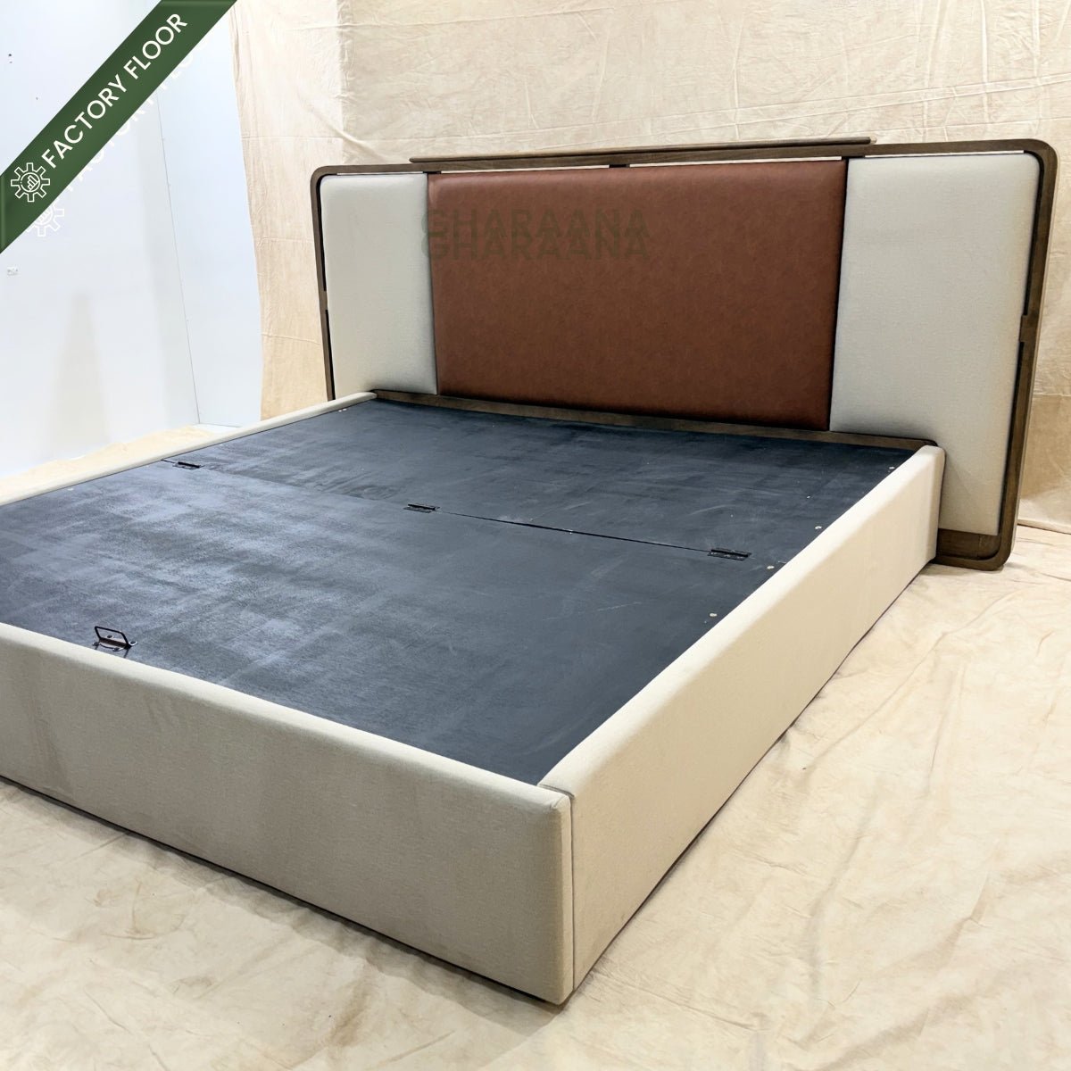 Avo 100% Solid Wood Upholstered Bed with Bedside Tables - Beds - Gharaana