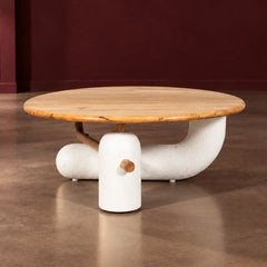 Aurum Round Stone Finish Coffee Table - Centre Tables - Gharaana