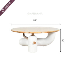 Aurum Round Stone Finish Coffee Table & Side Table Combo - Centre Tables - Gharaana