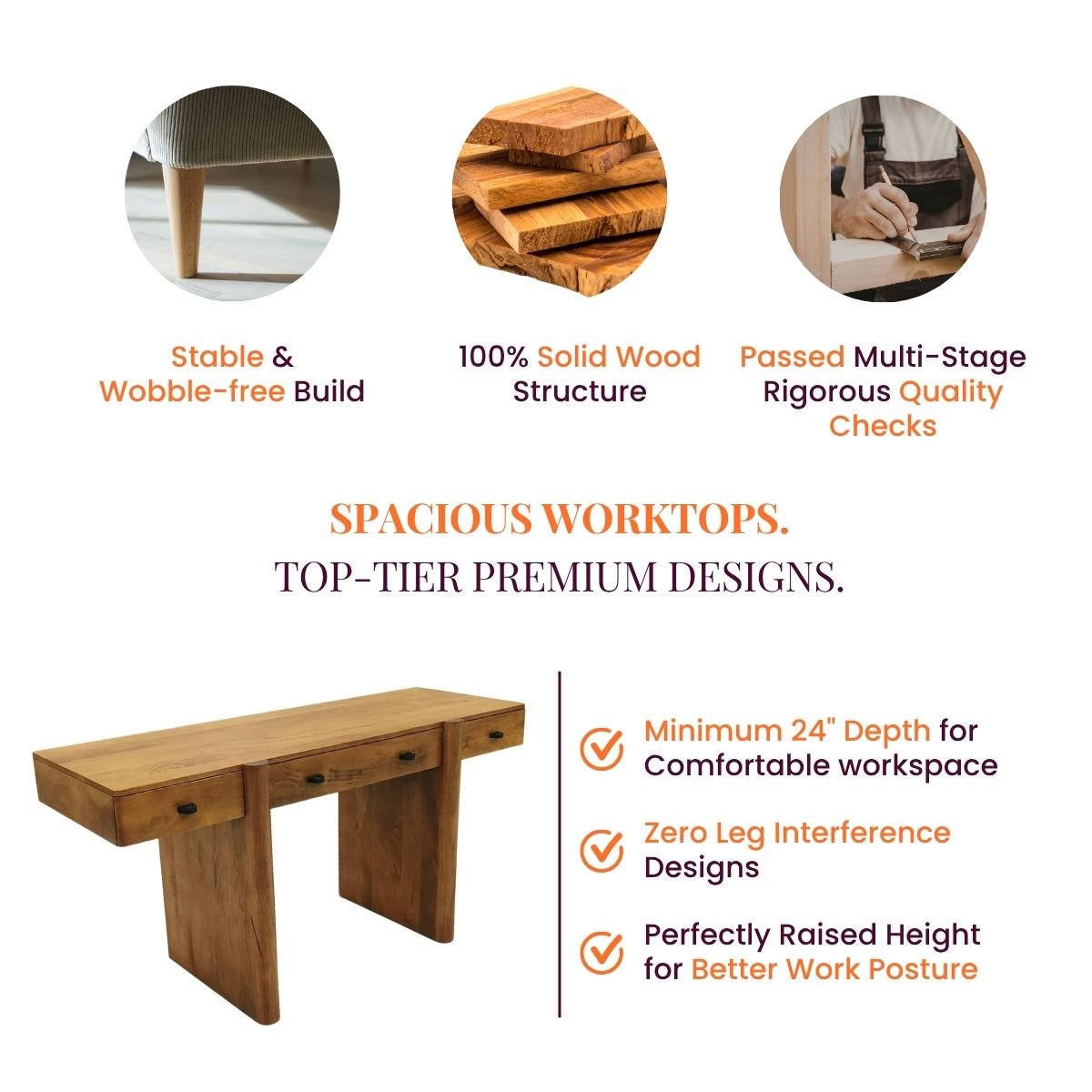 Craft Wooden Study Table - Office Desk - Gharaana
