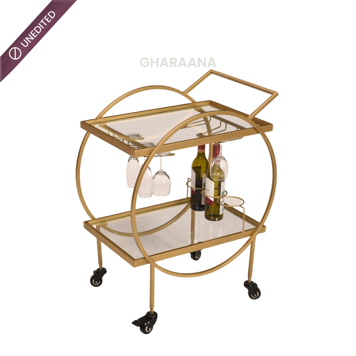 Forager 2-Tier Glass Bar Trolley - Trolleys - Gharaana