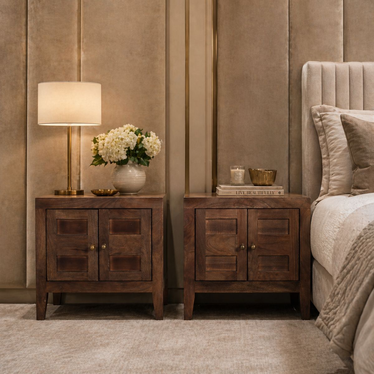Isha Wooden Bedside Table - Bedsides - Gharaana
