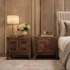 Isha Wooden Bedside Table - Bedsides - Gharaana