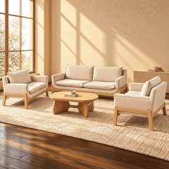 Raya 3-Seater Wooden Upholstered Sofa - Sofas - Gharaana
