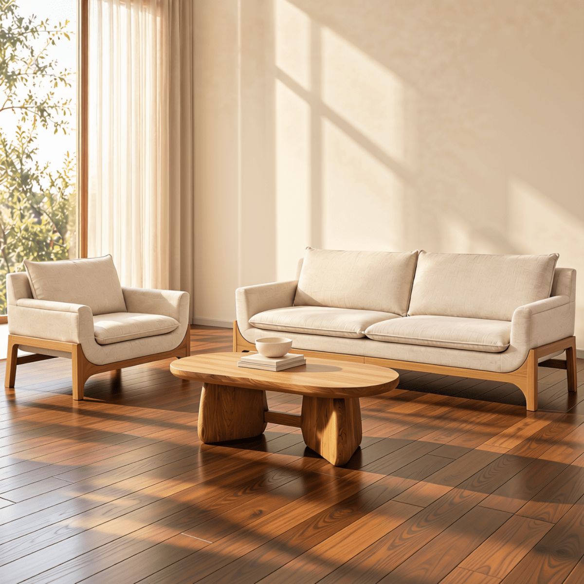 Raya 3-Seater Wooden Upholstered Sofa - Sofas - Gharaana
