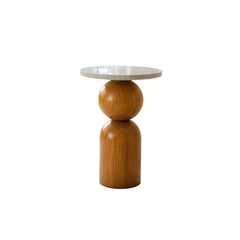 Dove Marble-Top Wooden Side Table - Side Tables - Gharaana