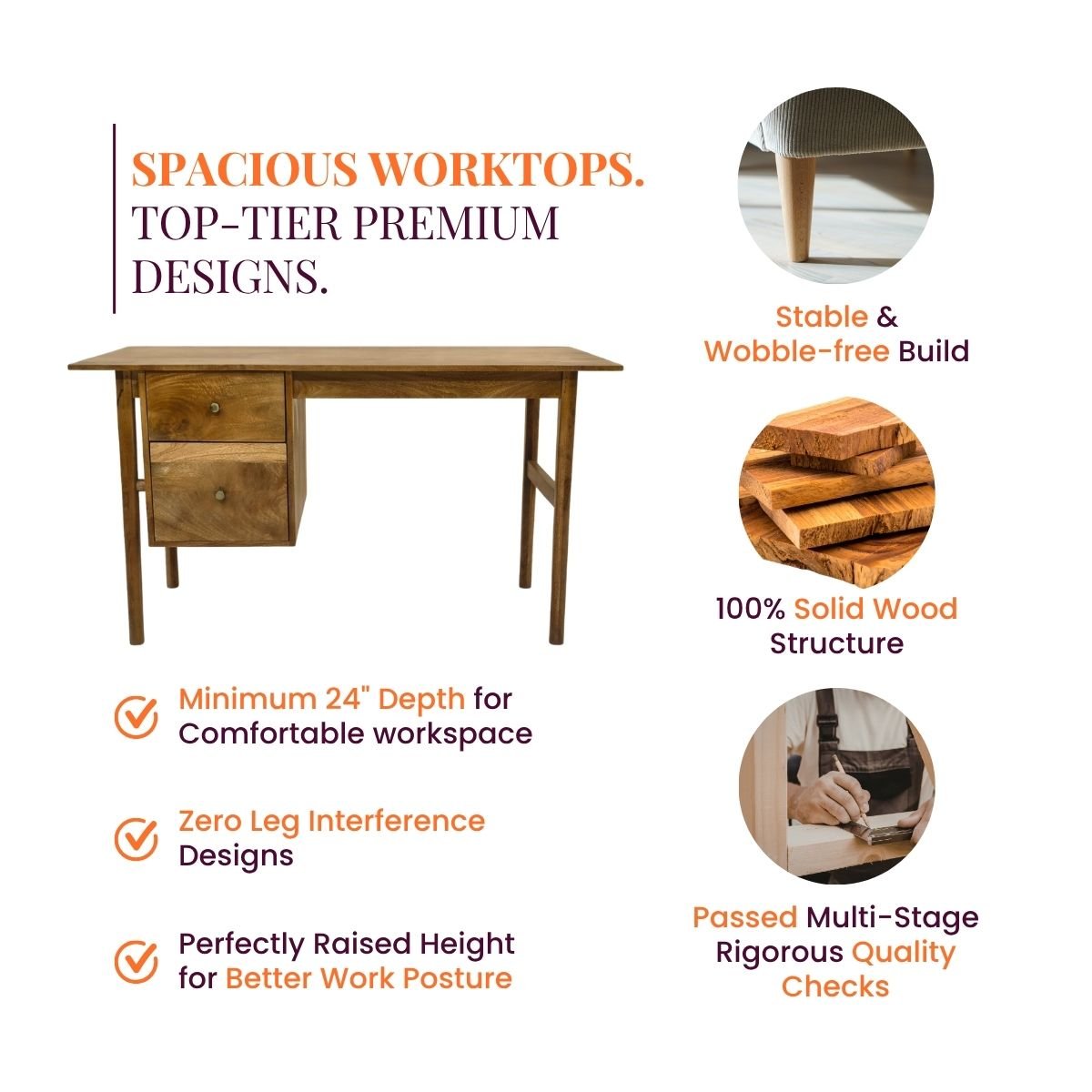 Maya Wooden Home Office Working Desk - Office Desk - Gharaana