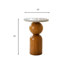 Dove Marble-Top Wooden Side Table - Side Tables - Gharaana