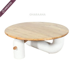 Aurum Round Stone Finish Coffee Table & Side Table Combo - Centre Tables - Gharaana