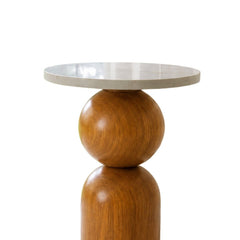 Dove Marble-Top Wooden Side Table - Side Tables - Gharaana