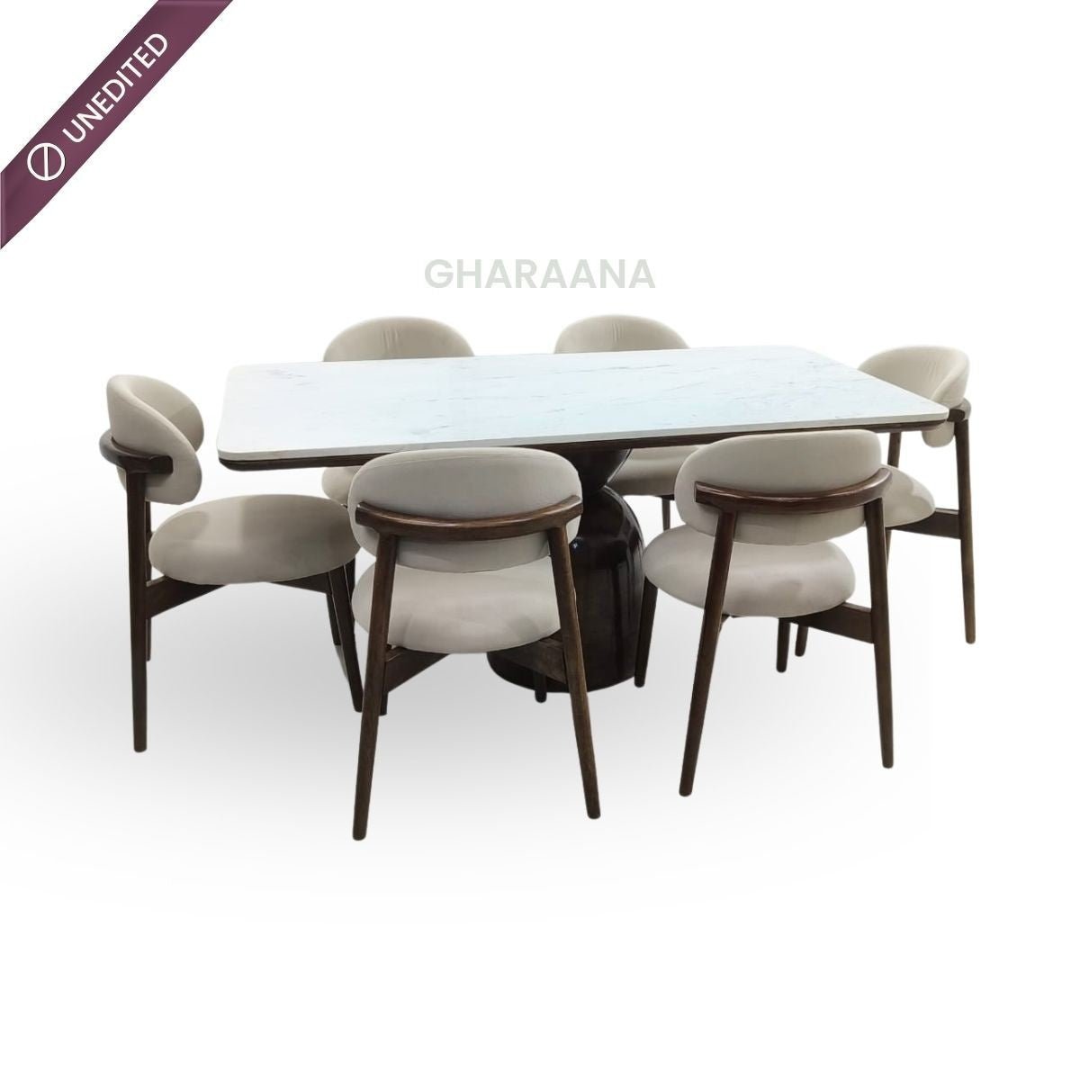 Adhira Marble - Top Wooden Dining Table Set - Dining Set - Gharaana