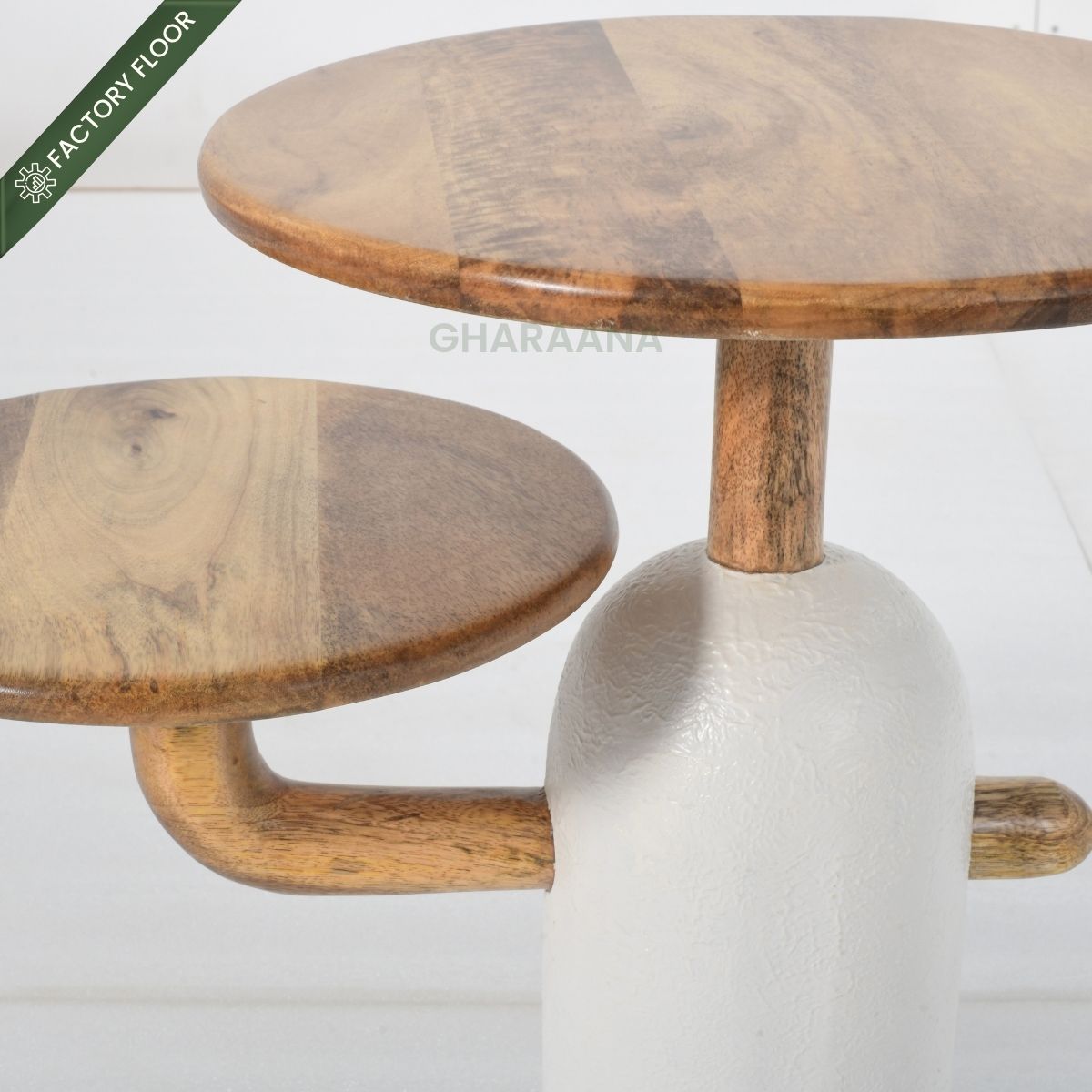 Aurum Round Stone Finish Coffee Table & Side Table Combo - Centre Tables - Gharaana