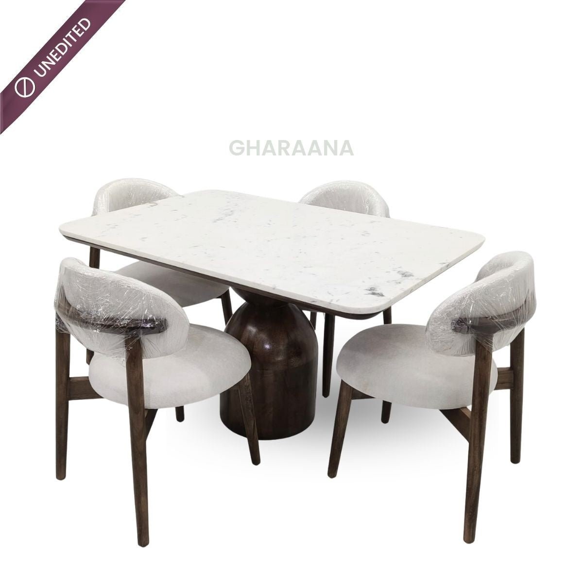 Adhira Marble - Top Wooden Dining Table Set - Dining Set - Gharaana