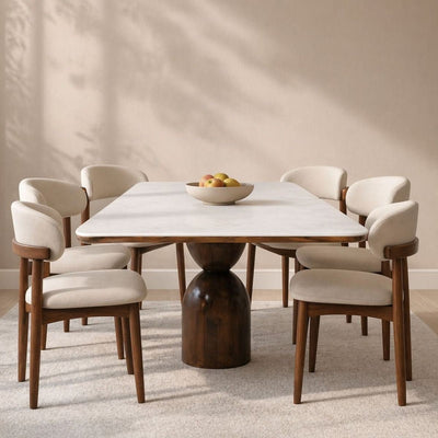 Adhira Marble - Top Wooden Dining Table Set - Dining Set - Gharaana