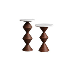 Cornett Marble-Top Wooden Side Table - Set of 2 - Side Tables - Gharaana