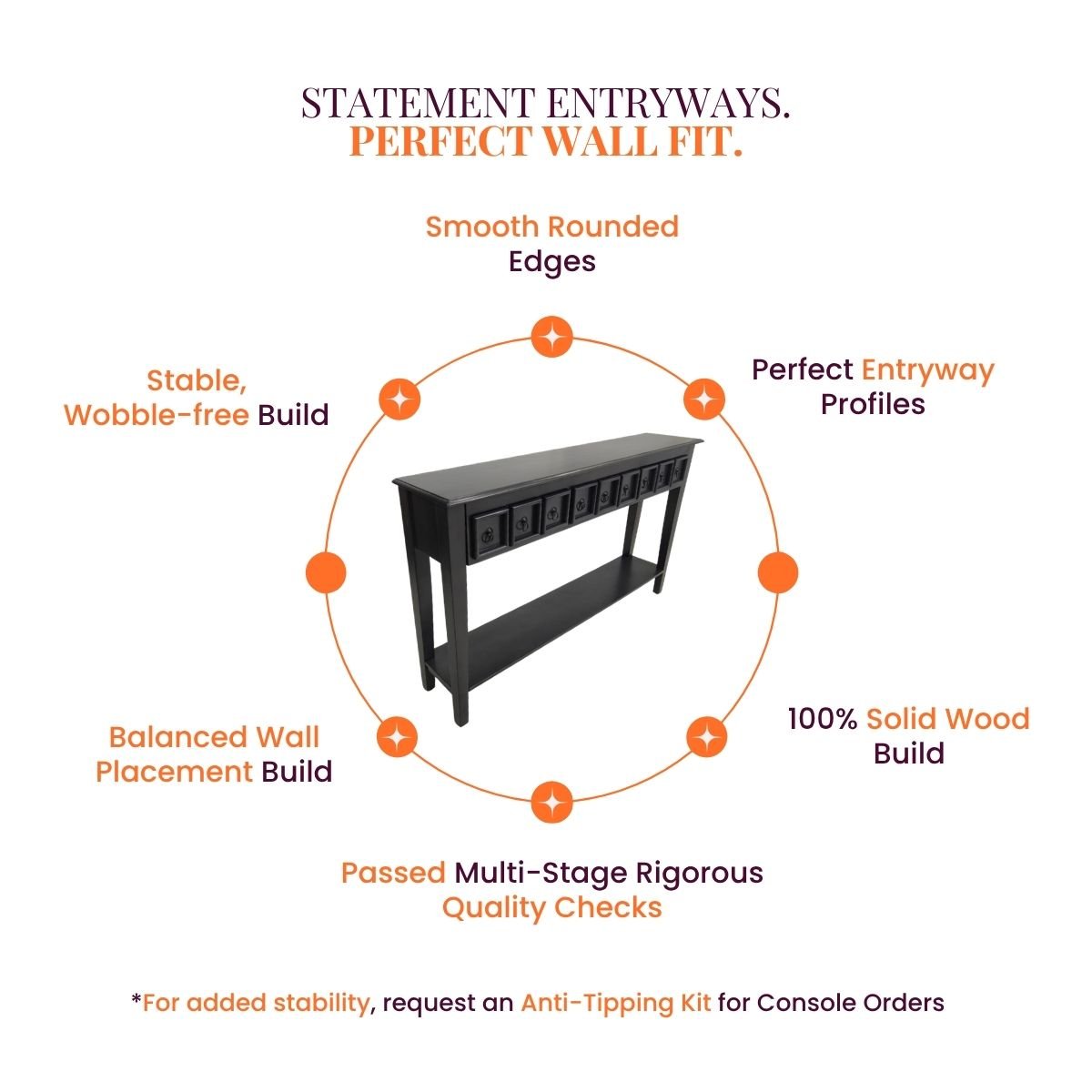 Ella Wooden Console Table_Noir Black - Console Tables - Gharaana