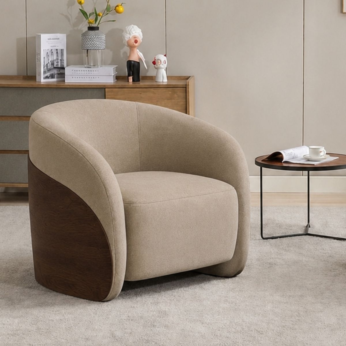 Capri Wooden Plush Armchair - Armchairs - Gharaana