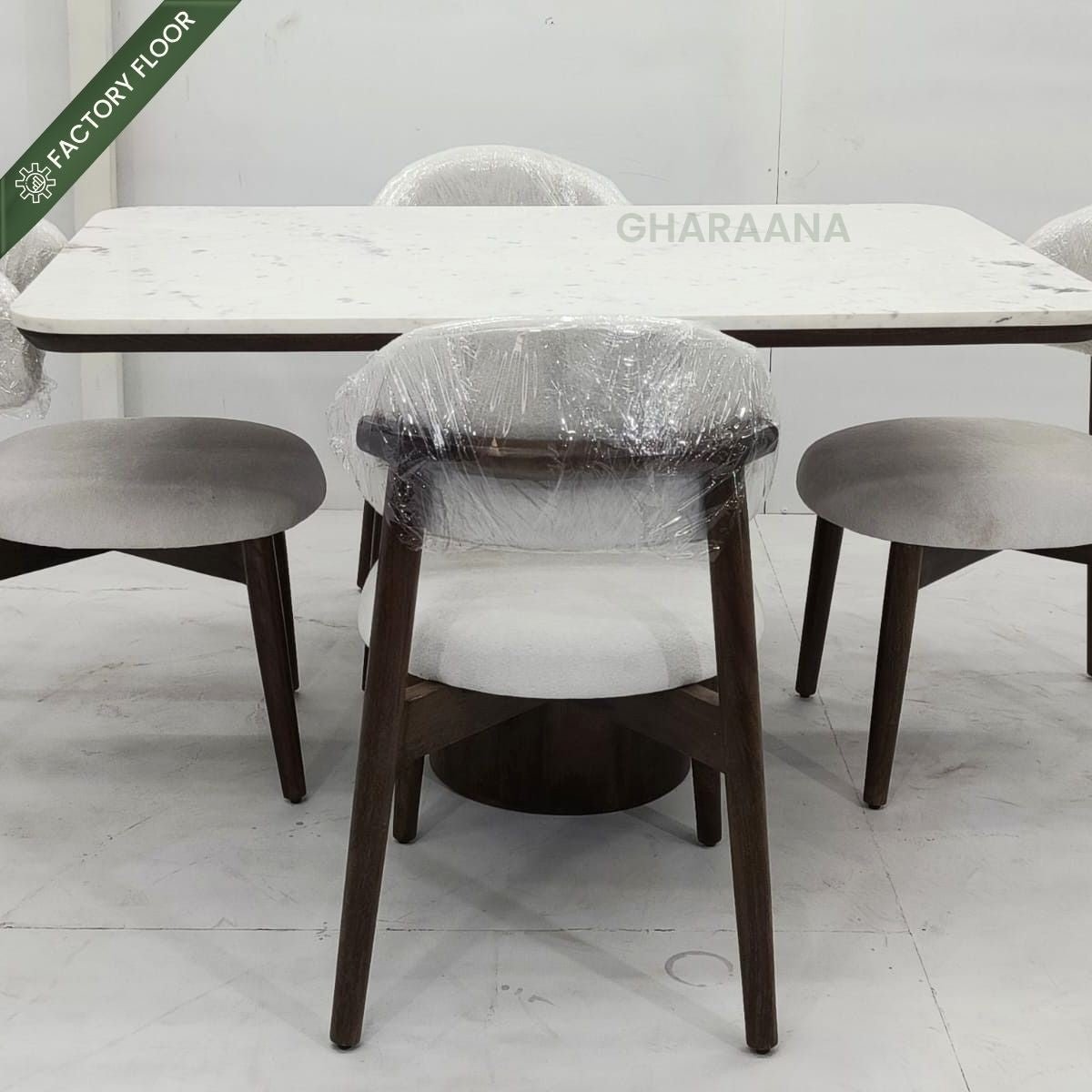 Adhira Marble - Top Wooden Dining Table Set - Dining Set - Gharaana