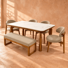 Harmony Plush Wooden Bench - Dining Chairs - Gharaana