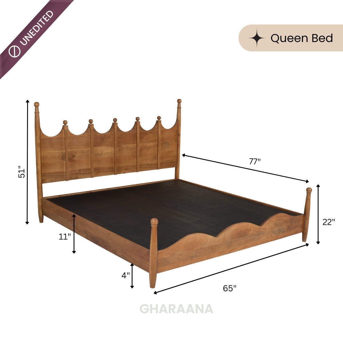 Lavanya 100% Solid Wood Bed - Beds - Gharaana