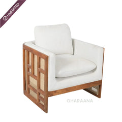 Veda Wooden Upholstered Armchair - Armchairs - Gharaana