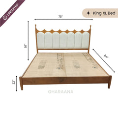 Ellora 100% Solid Wood Upholstered Bed with Bedside Tables - Beds - Gharaana