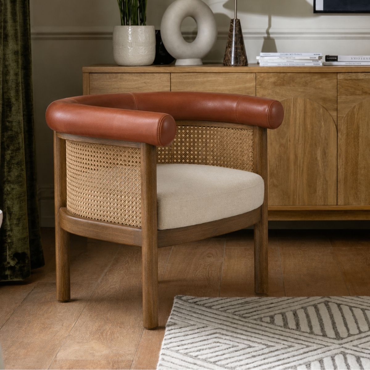Maria Wooden Plush Armchair - Armchairs - Gharaana