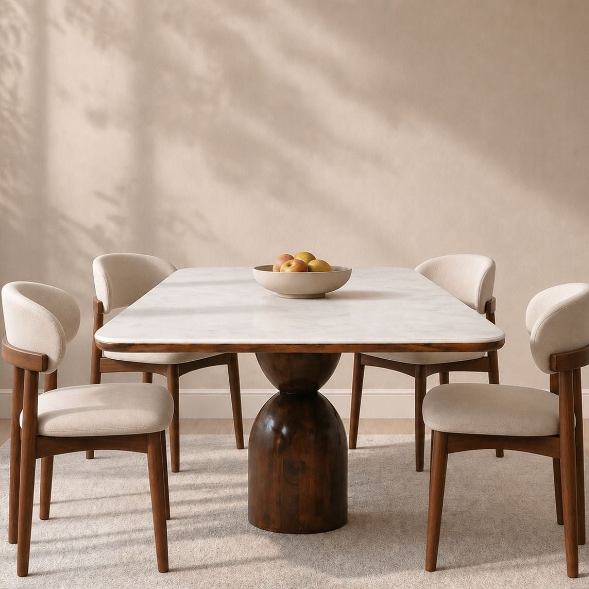 Adhira Marble - Top Wooden Dining Table Set - Dining Set - Gharaana