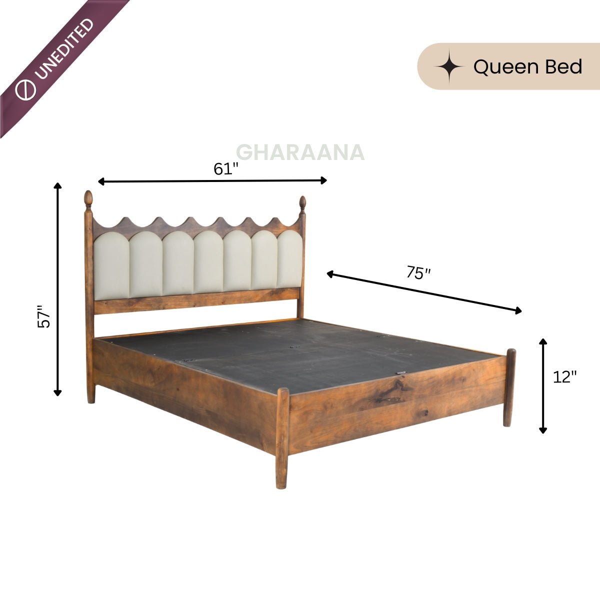 Ellora 100% Solid Wood Upholstered Bed with Bedside Tables - Beds - Gharaana