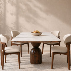Adhira Marble - Top Wooden Dining Table Set - Dining Set - Gharaana