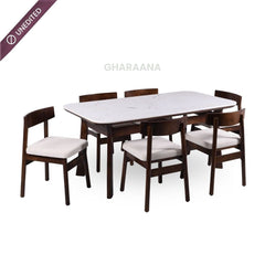 Panache Marble - Top Wooden Dining Table Set - Dining Set - Gharaana