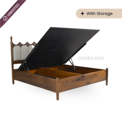 Ellora 100% Solid Wood Upholstered Bed with Bedside Tables - Beds - Gharaana