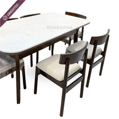 Panache Marble - Top Wooden Dining Table Set - Dining Set - Gharaana