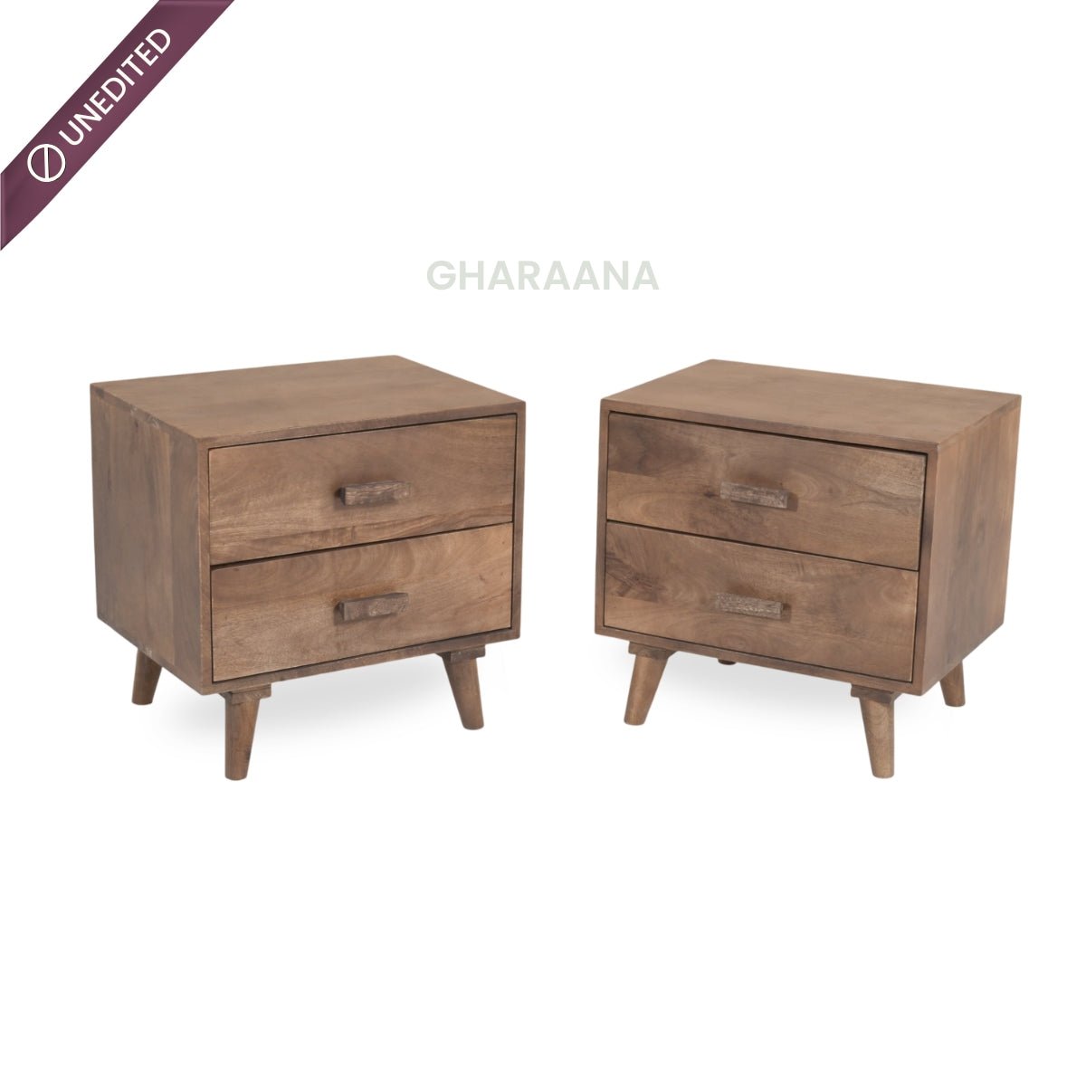 Ellora 100% Solid Wood Upholstered Bed with Bedside Tables - Beds - Gharaana