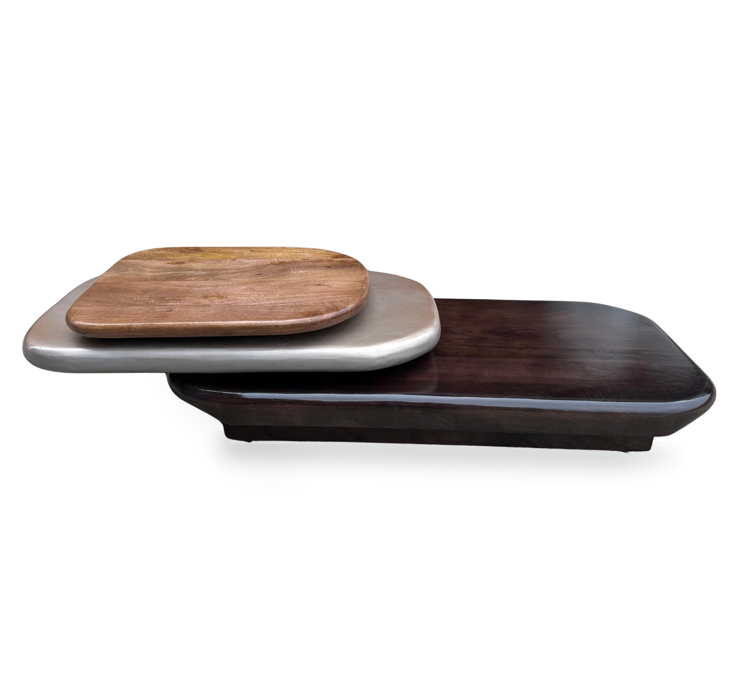 Pebble Wooden Rotating 3-Tier Centre Table