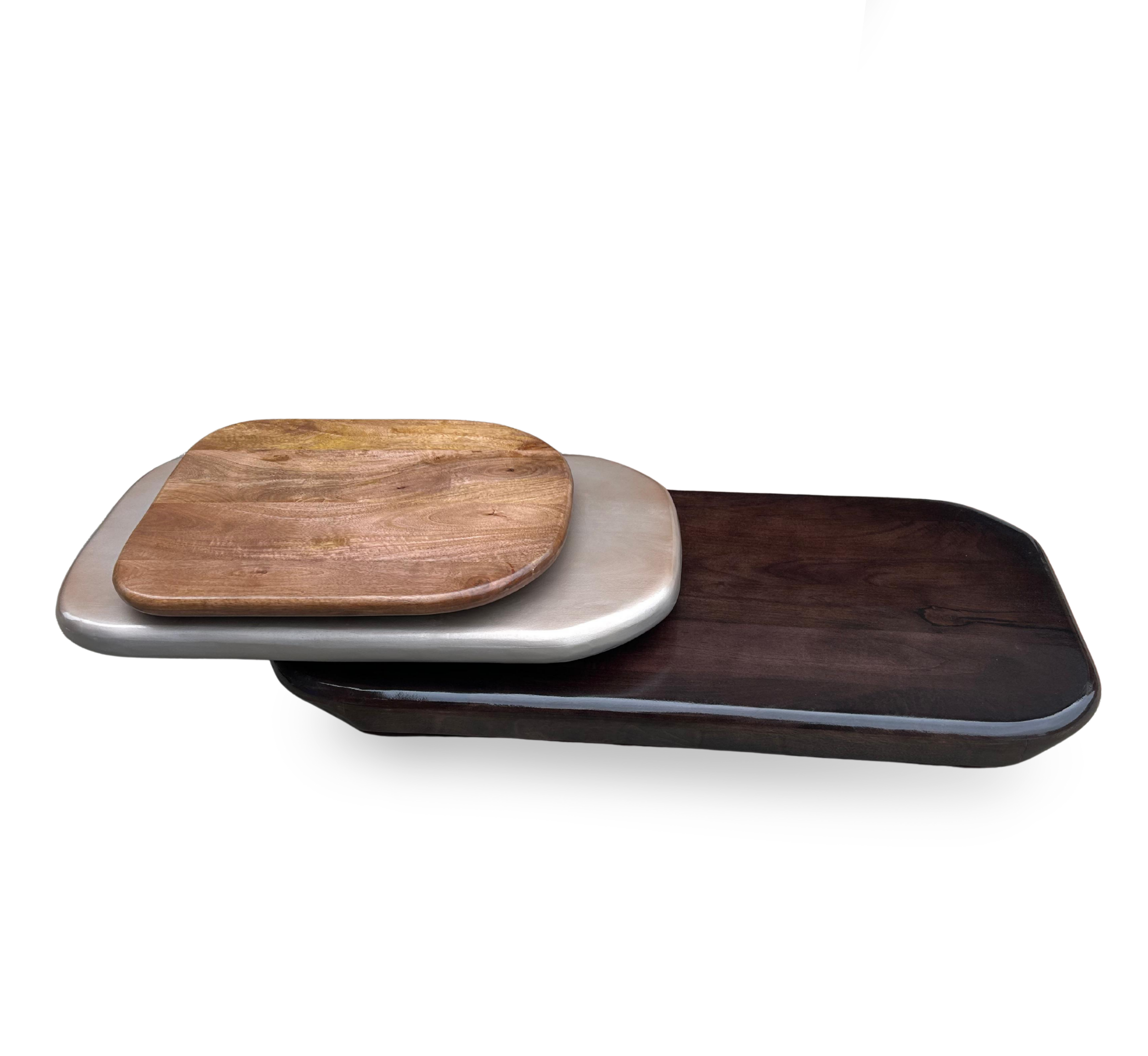 Pebble Wooden Rotating 3-Tier Centre Table