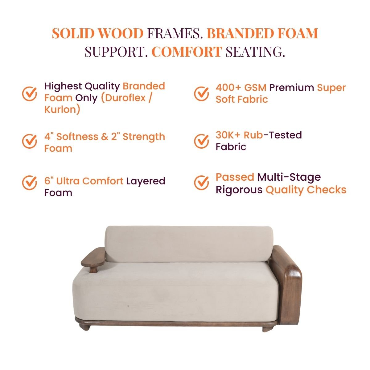 Monte Plush Wooden Upholstered Sofa Set - Sofas - Gharaana