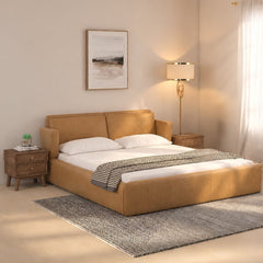 Harvey 100% Solid Wood Leatherette Bed with Bedside Tables - Beds - Gharaana