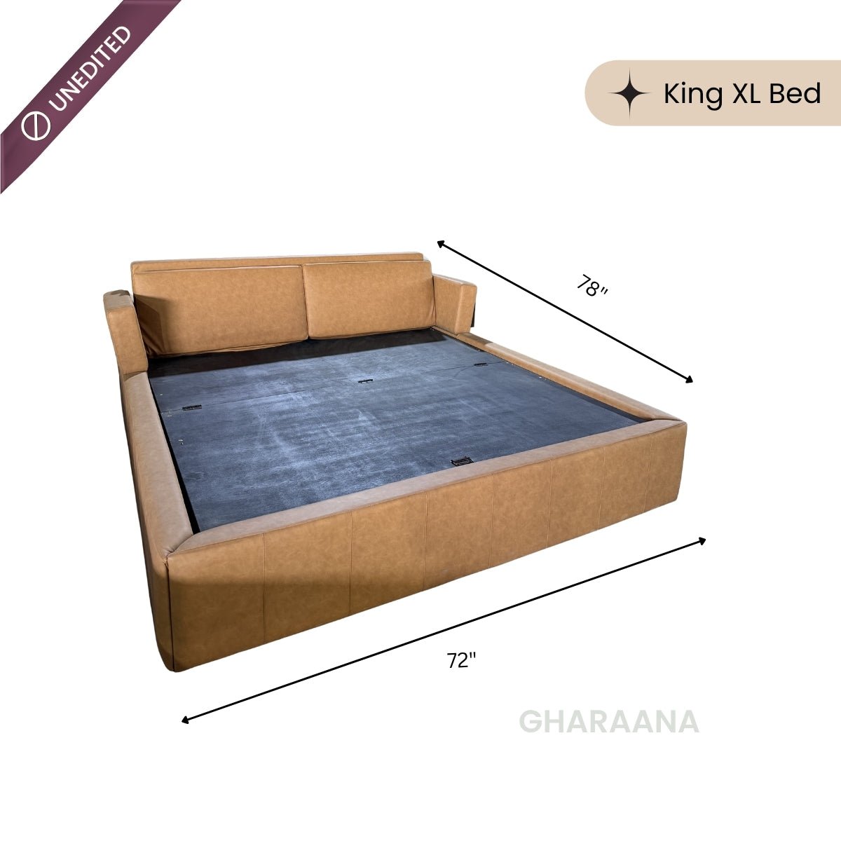 Harvey 100% Solid Wood Leatherette Bed with Bedside Tables - Beds - Gharaana