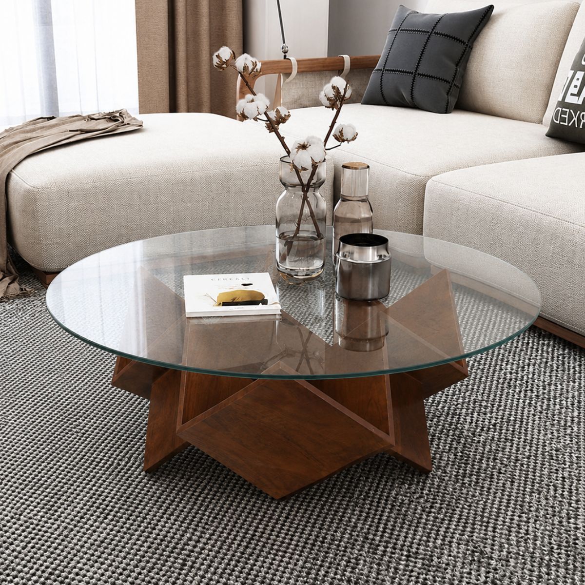 Zina Glass top Contemporary Centre Table - Centre Tables - Gharaana