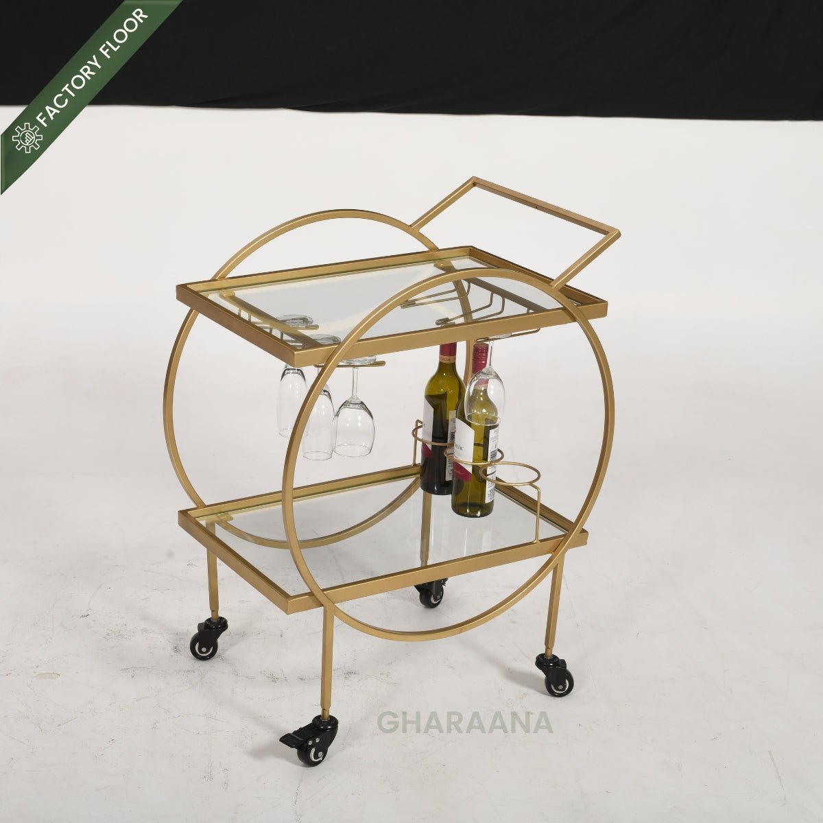 Forager 2-Tier Glass Bar Trolley - Trolleys - Gharaana