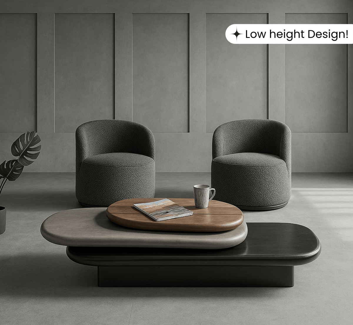 Pebble Wooden Rotating 3-Tier Centre Table
