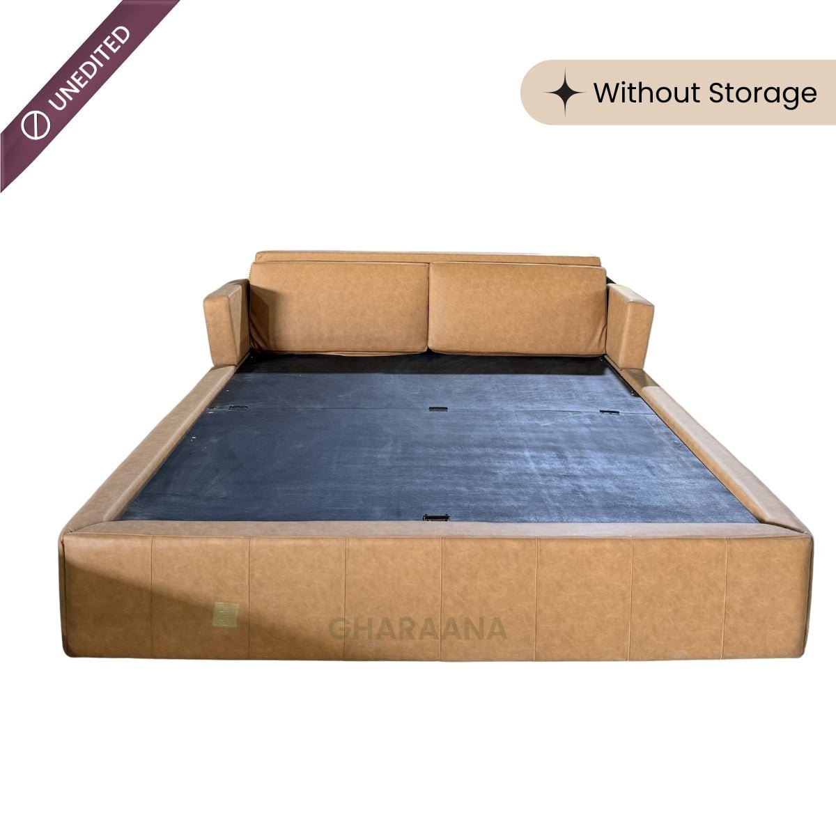 Harvey 100% Solid Wood Leatherette Bed with Bedside Tables - Beds - Gharaana