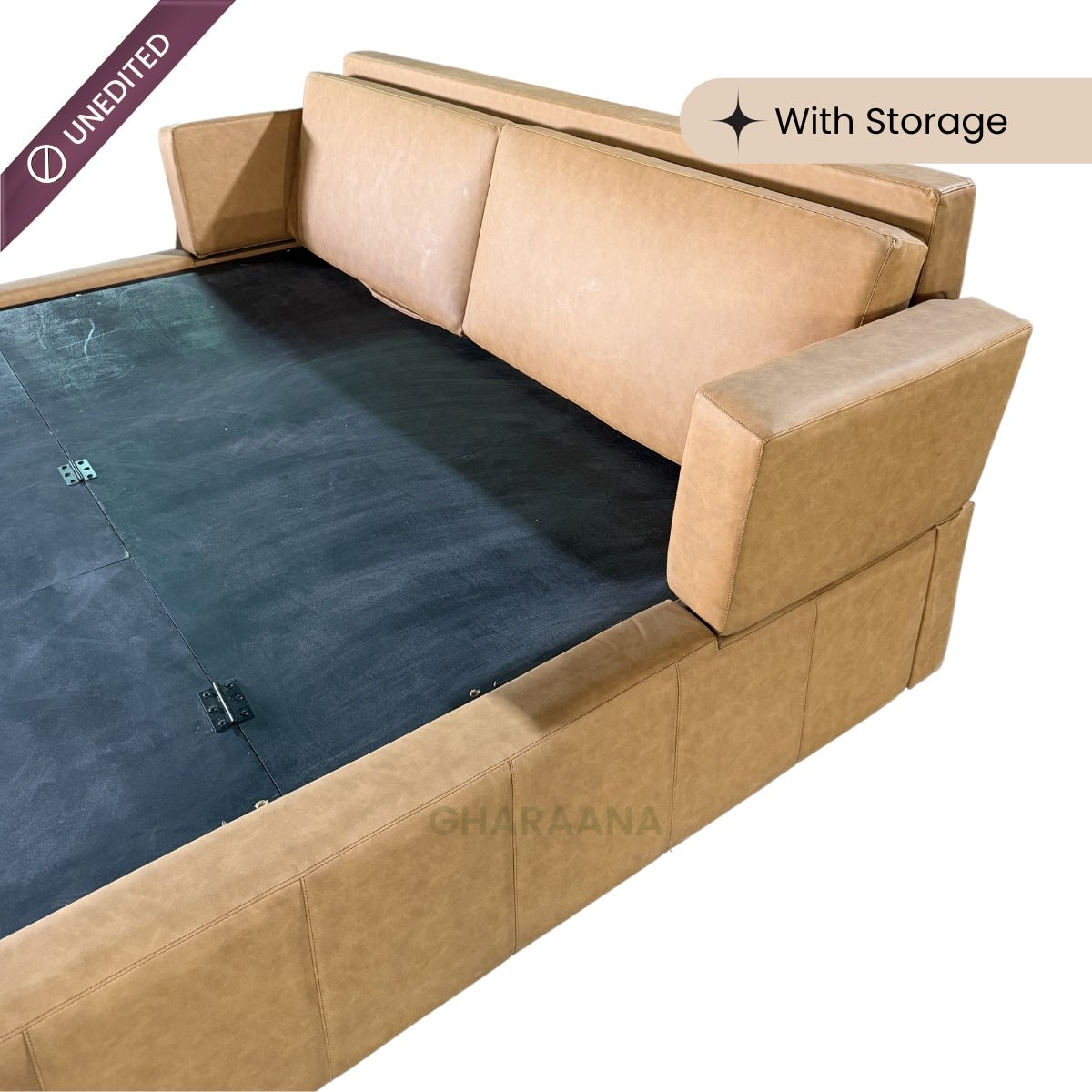 Harvey 100% Solid Wood Leatherette Bed with Bedside Tables - Beds - Gharaana