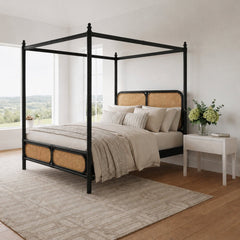 Pitalia 100% Solid Wood Cane Poster Bed - Beds - Gharaana