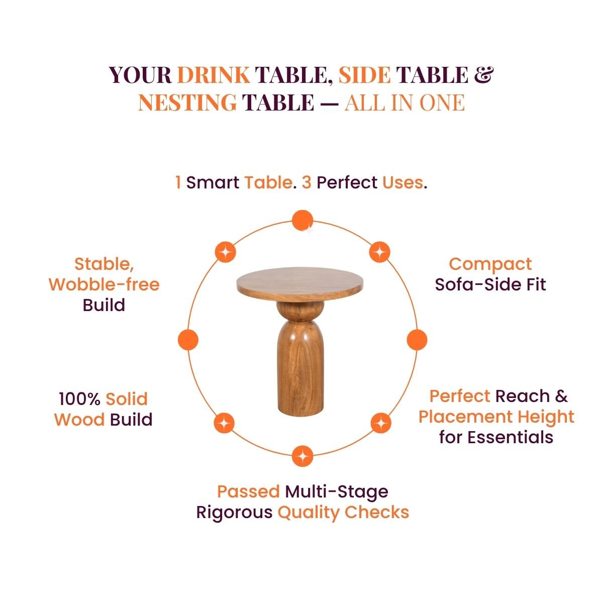 Dove Wooden Side Table - Side Tables - Gharaana